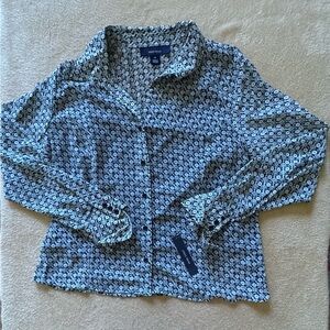 Jones Wear Navy and White Patterned Blouse